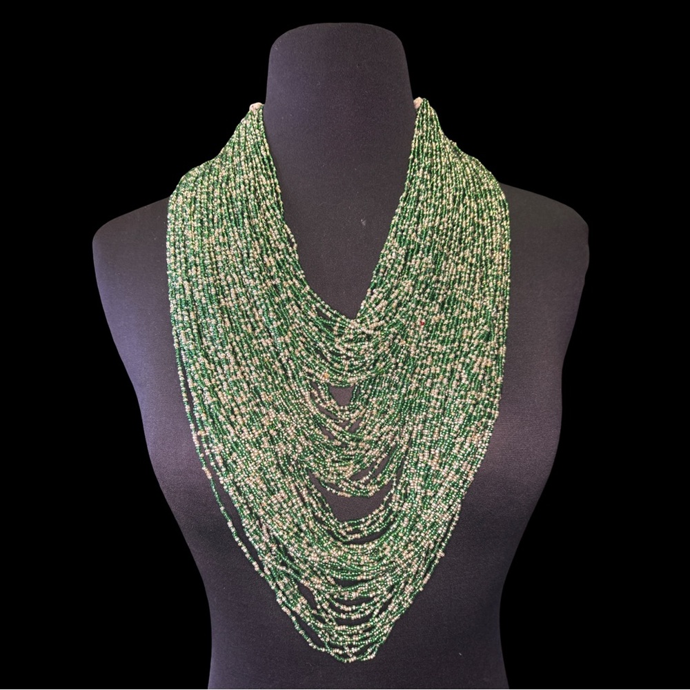Boho Multistrand Seed Bead Statement Necklace – Layered Bib Style – New